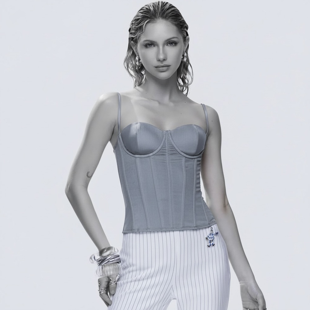 Aritzia / Finesse Steel Blue/Grey Corset/Bustier with Adjustable Straps NWOT